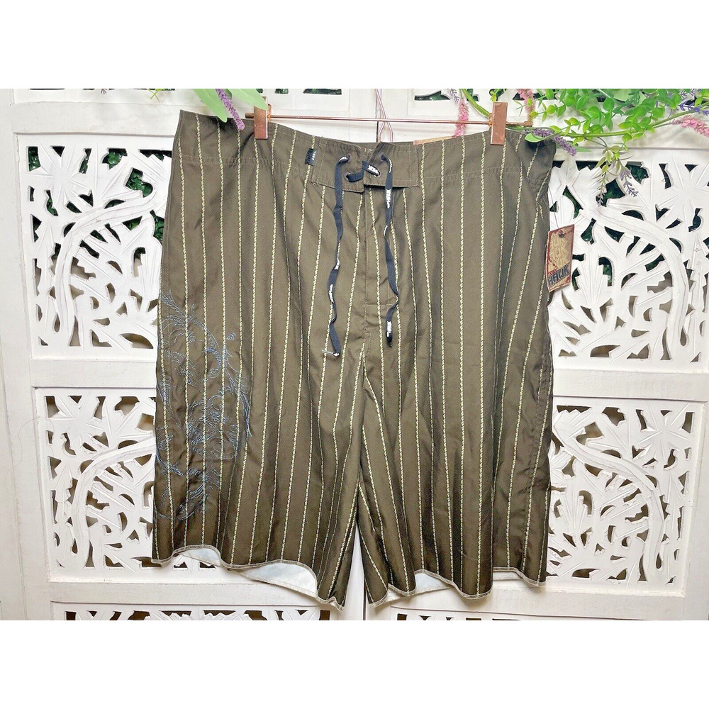 NWT Tony Hawk Skate Men’s Brown Blue Embroidered Board Short Size 38